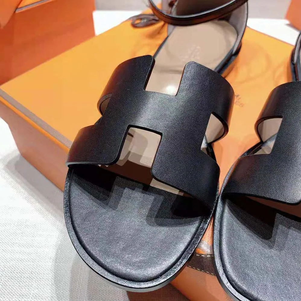 Hermes Santorini Sandal in Calfskin Leather for Women in Black