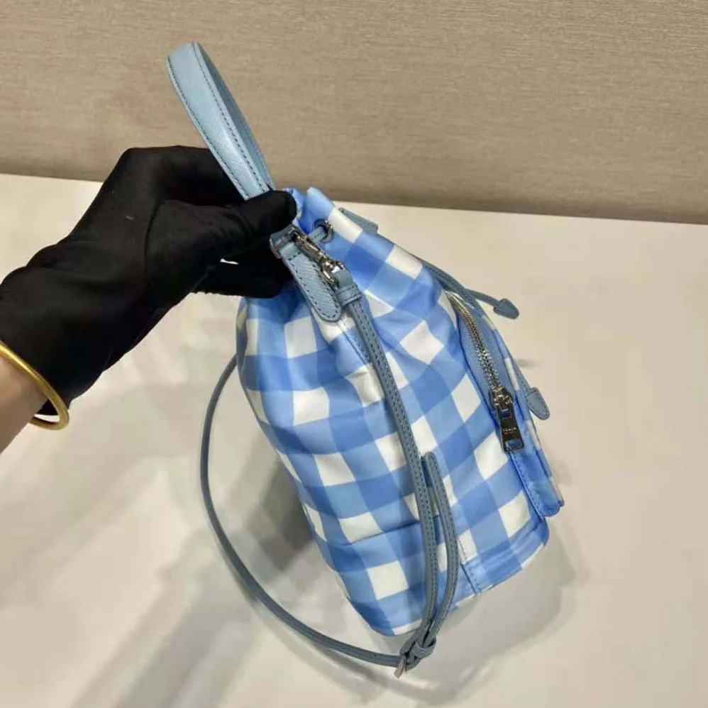 Prada Duet Printed Re-Nylon Bag for Women in Blue