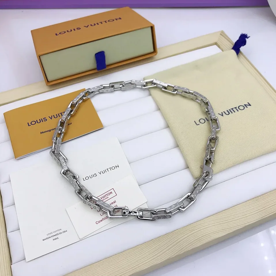 Louis Vuitton Monogram Chain Necklace Silver Tone Louis Vuitton Monogram Chain Necklace Silver Tone