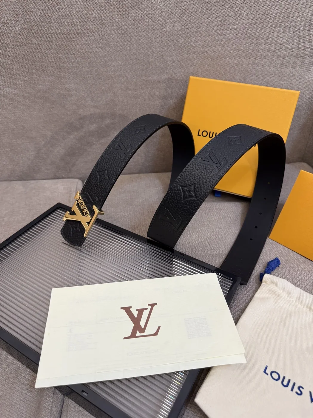 Louis Vuitton LV Initiales Monogram Belt Black With Gold Buckle Louis Vuitton LV Initiales Monogram Belt Black With Gold Buckle
