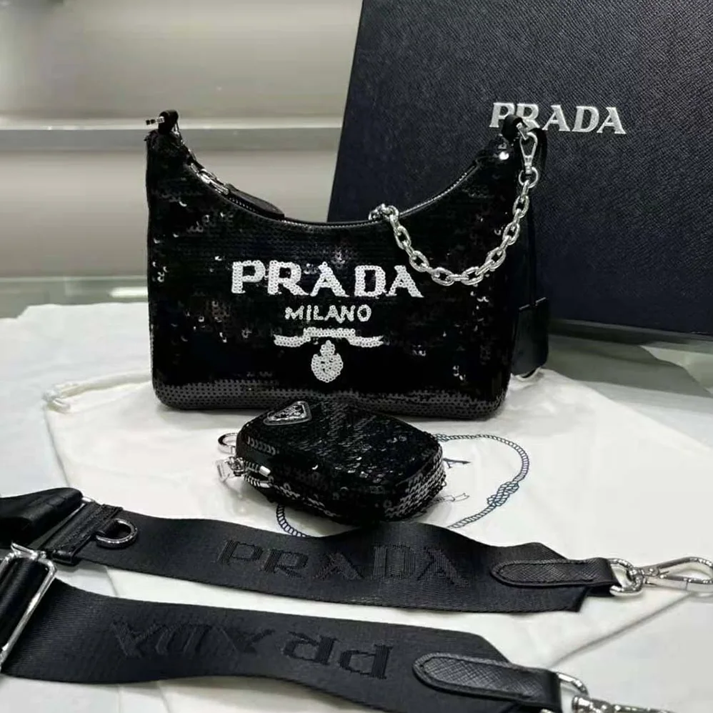 Prada Re-Edition 2000 Sequined Re-Nylon Mini-Bag for Women in Black