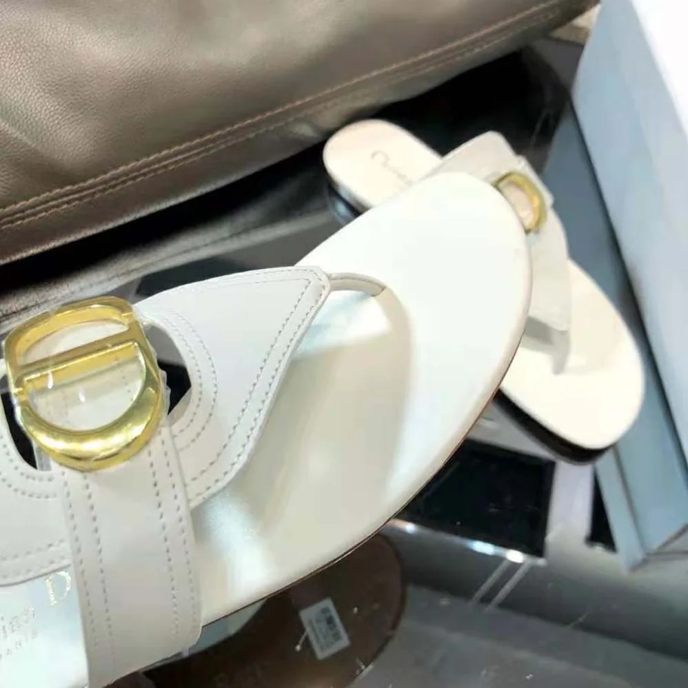 Dior 30 Montaigne Flat Thong Sandal White Calfskin for Women
