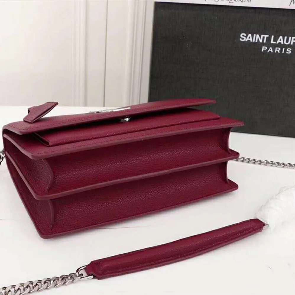 Saint Laurent YSL Medium Sunset Bag Calfskin Leather in Maroon