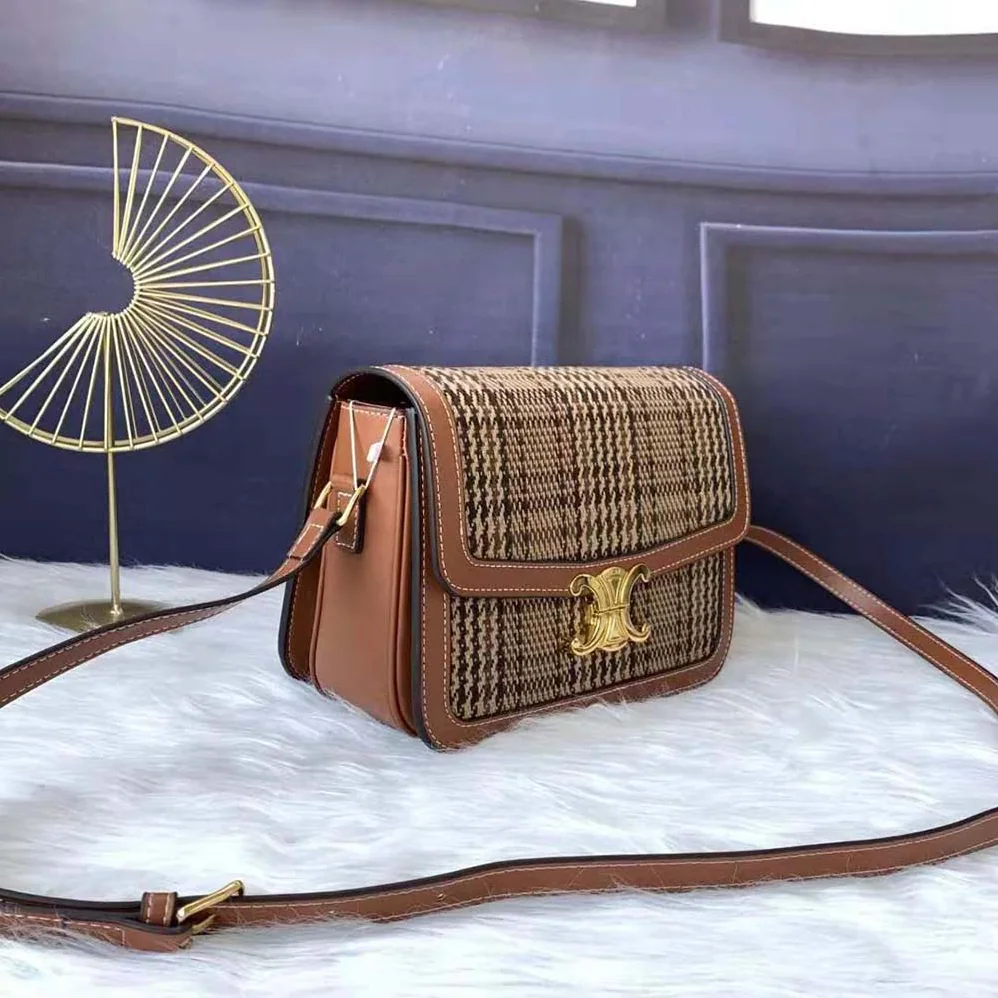 Celine Medium Triomphe Bag in Triomphe Textile and Calfskin for Women