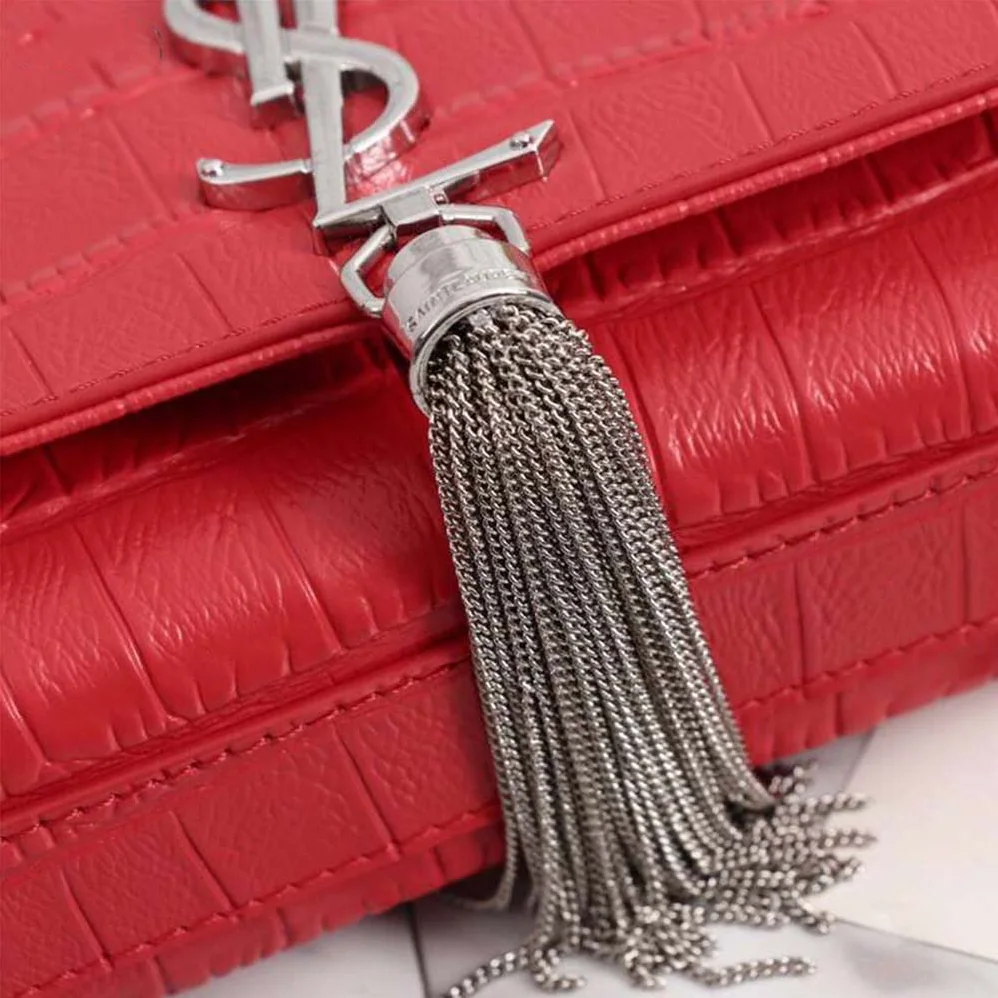 Saint Laurent YSL Kate Small Tassel Embossed Crocodile Shiny Calfskin for Women in Red Saint Laurent YSL Kate Small Tassel Embossed Crocodile Shiny Calfskin for Women in Red