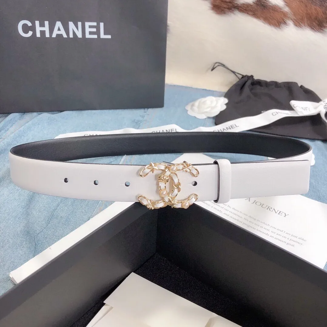 Chanel Belt With Double C Buckle White Gold Toned Hardware for Women Chanel Belt With Double C Buckle White Gold Toned Hardware for Women