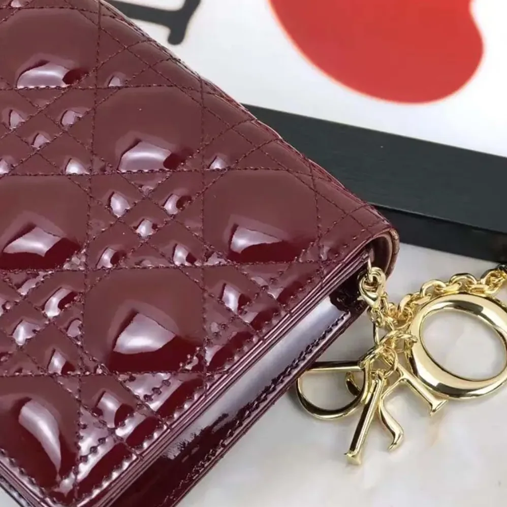 Dior Lady Dior Pouch Patent Cannage Calfskin in Maroon Dior Lady Dior Pouch Patent Cannage Calfskin in Maroon