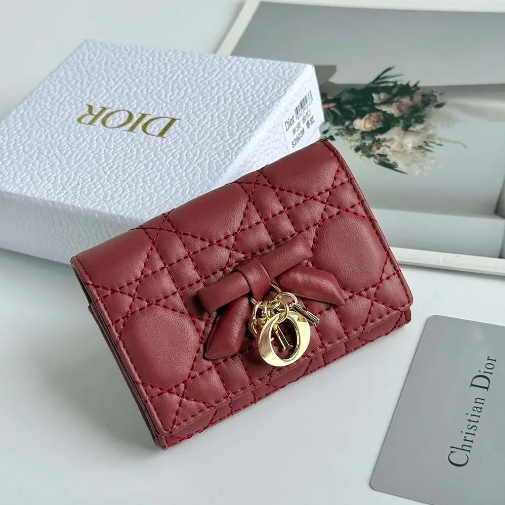 Dior Lady Dior Glycine Wallet Garance Red Cannage Lambskin for Women Dior Lady Dior Glycine Wallet Garance Red Cannage Lambskin for Women