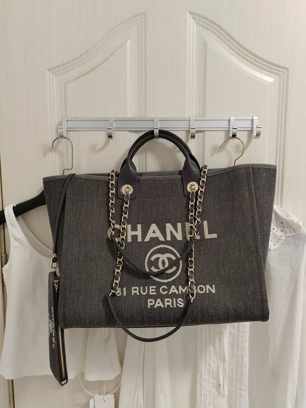 Chanel Deauville Tote Bag Pouch Grey /