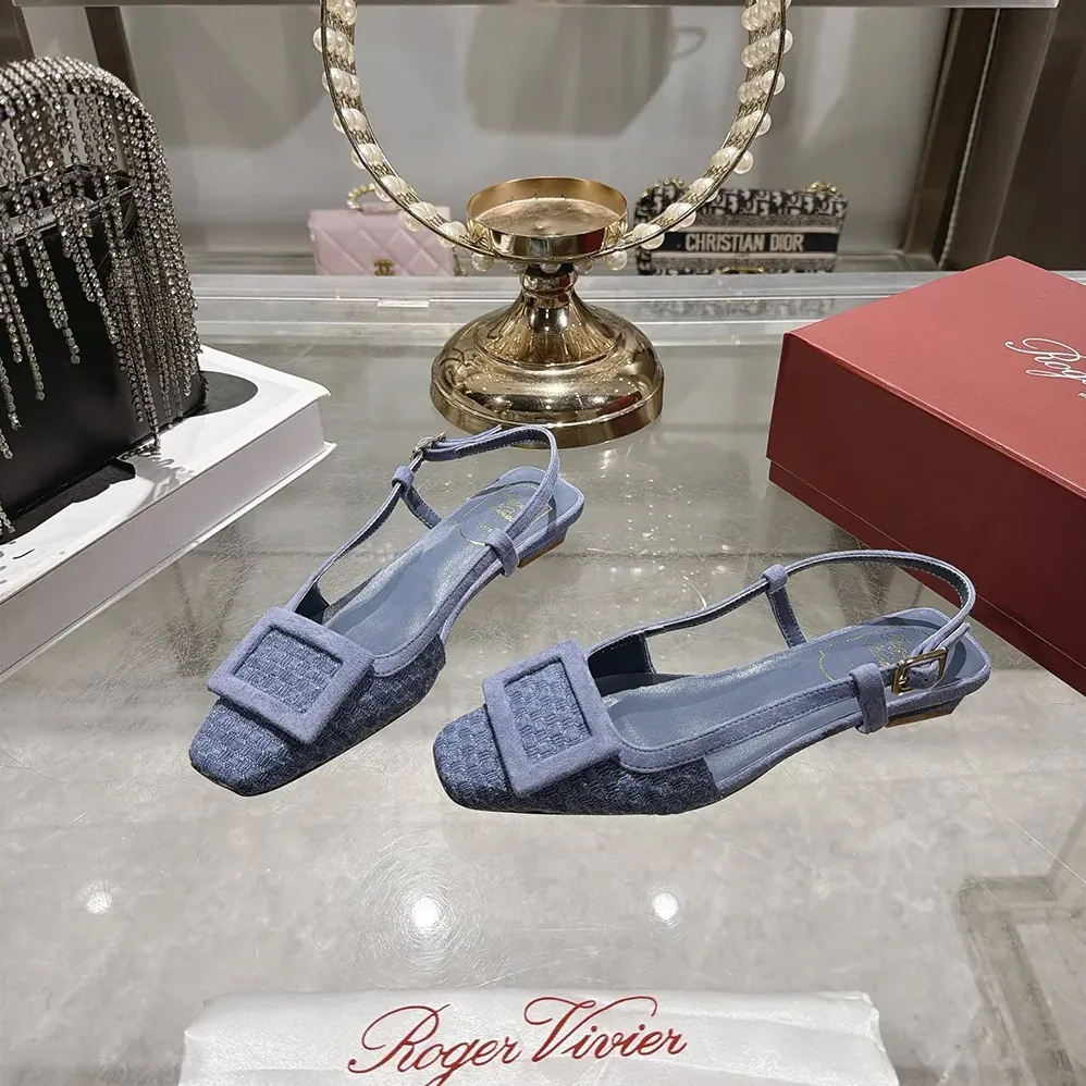 Roger Vivier Gommettine Slingback Ballerinas In Jacquard Denim for Women Roger Vivier Gommettine Slingback Ballerinas In Jacquard Denim for Women