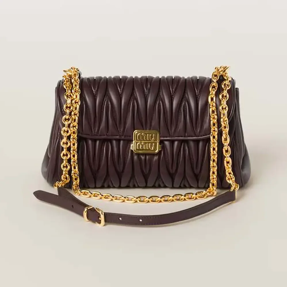Miu Miu Matelassé Nappa Leather Shoulder Bag for Women in Bordeaux