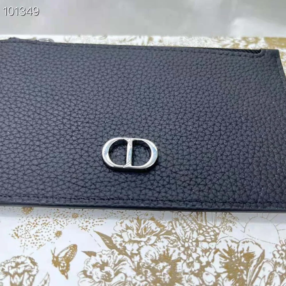 Dior Zipped Card Holder Black Grained Calfskin with CD Icon Signature for Men
