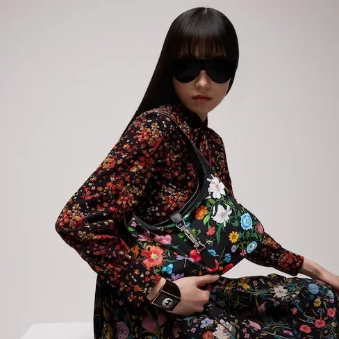 Gucci Jackie 1961 Medium Shoulder Bag in Black/ Multicolor Gold Hardware