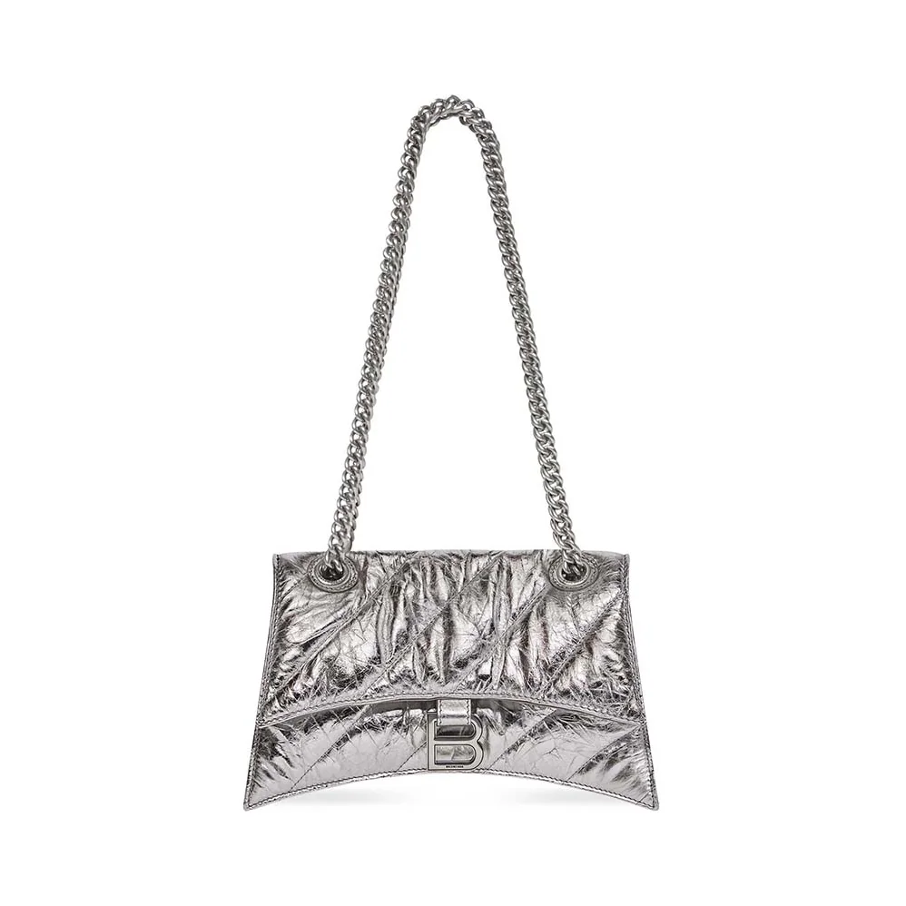Balenciaga Crush Small Chain Bag Metallized Quilted in Silver for Women Balenciaga Crush Small Chain Bag Metallized Quilted in Silver for Women