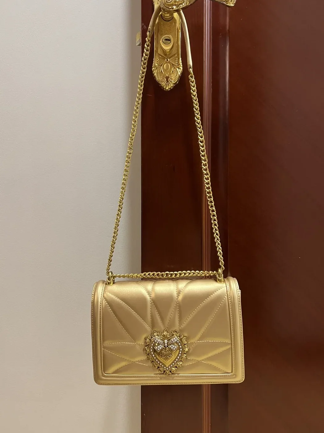 Dolce & Gabbana Large Devotion Bag In Quilted Nappa Gold / DG Dolce & Gabbana Large Devotion Bag In Quilted Nappa Gold / DG