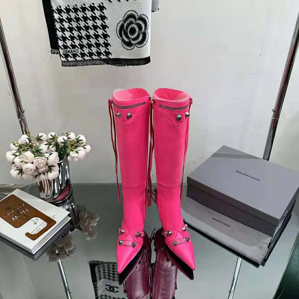 Balenciaga Cagole 90mm Boot in Pink Arena Lambskin for Women Balenciaga Cagole 90mm Boot in Pink Arena Lambskin for Women