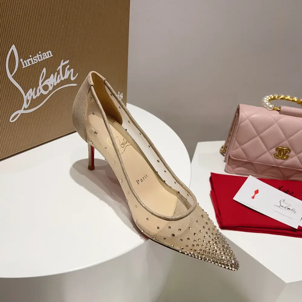 Christian Louboutin Follies Strass 85 mm Pumps Mesh and Suede for Women in Beige Christian Louboutin Follies Strass 85 mm Pumps Mesh and Suede for Women in Beige