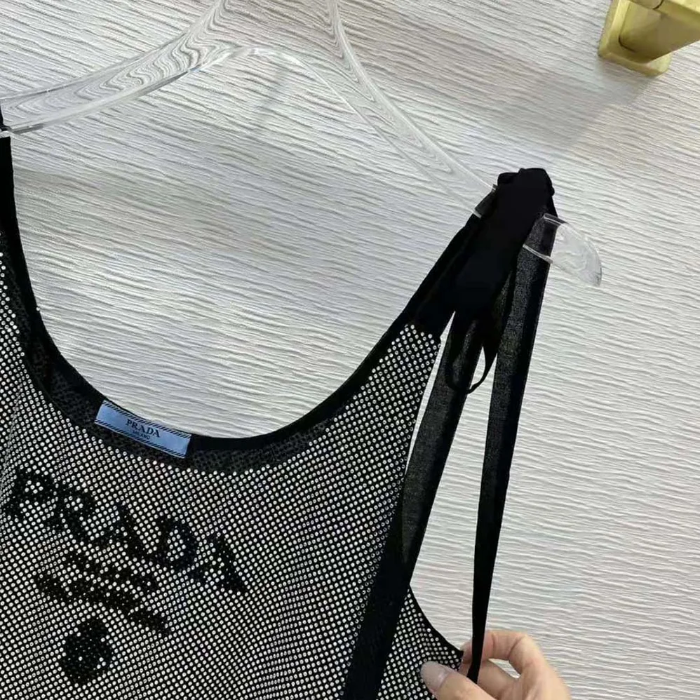 Prada Studded Chiffon Dress with a Fluid Silhouette for Women