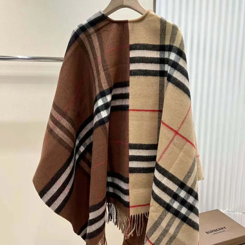 Burberry Contrast Check Wool Cashmere Cape for Women