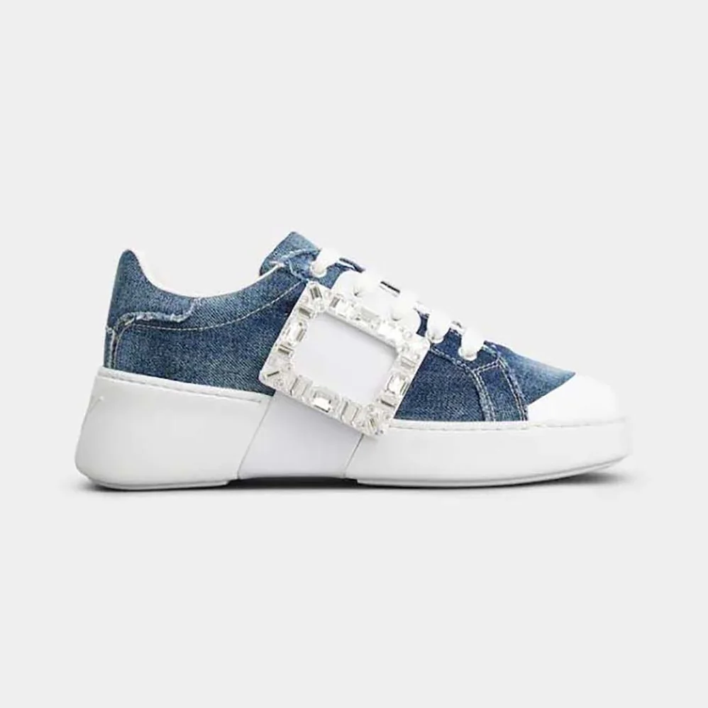 Roger Vivier Viv' Skate Strass Buckle Sneakers in Denim for Women