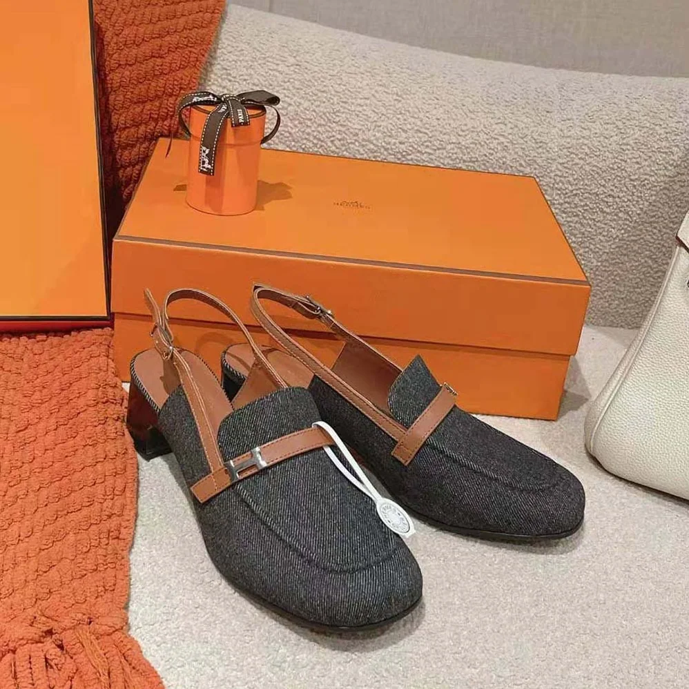 Hermes Infinie 50 Pump in Denim and Calfskin-H241047Z for Women Hermes Infinie 50 Pump in Denim and Calfskin-H241047Z for Women