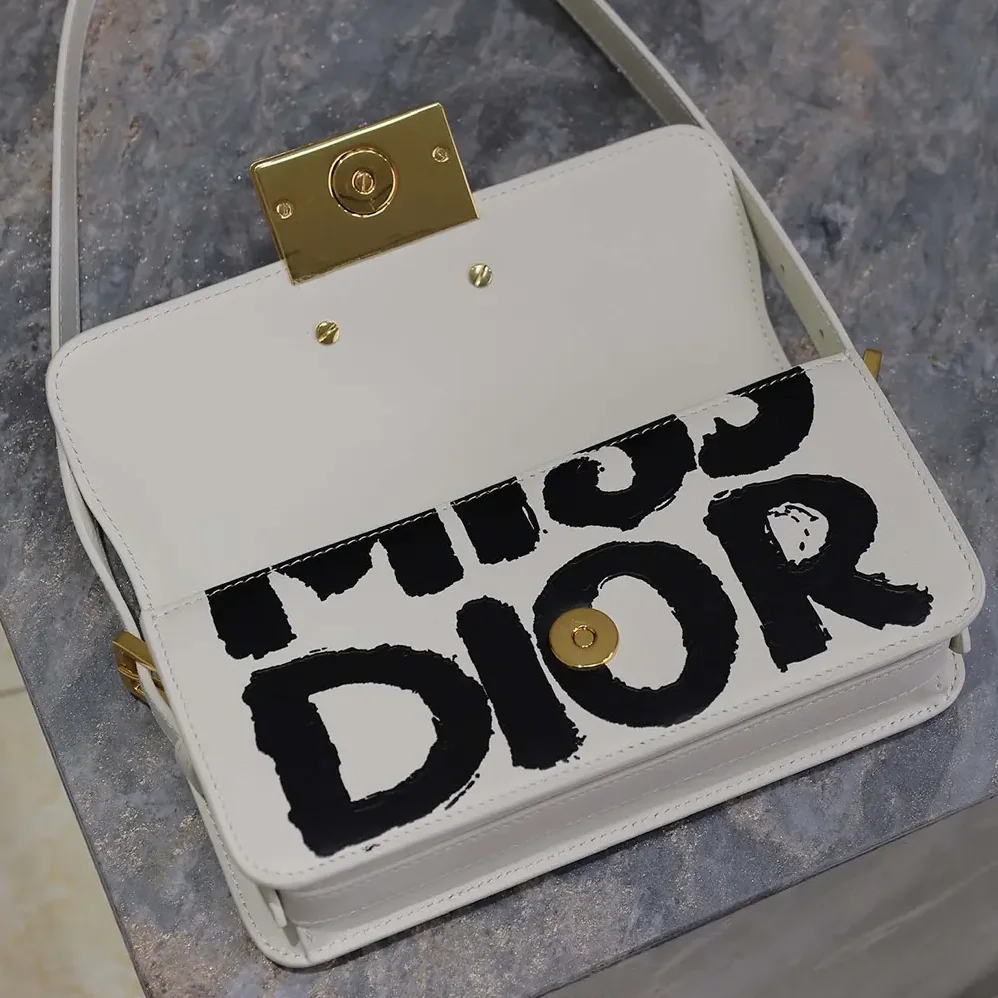 Dior Miss Dior Flap Bag White and Black Miss Dior Graffiti Printed Calfskin for Women
