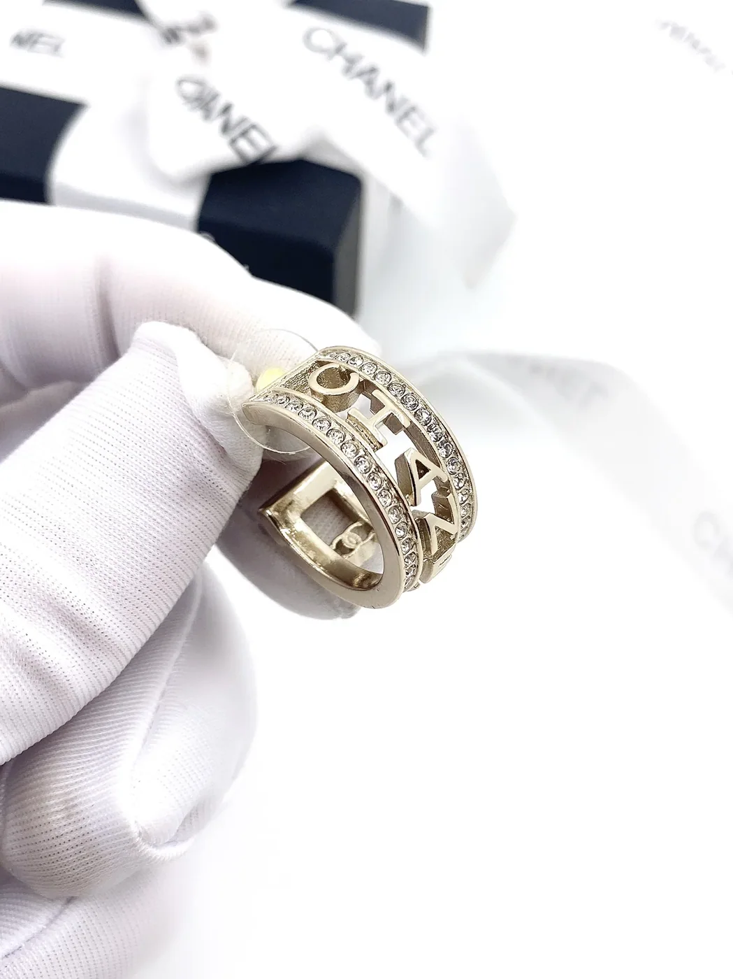 Chanel Engraving The Letter C-H-A-N-E in L Earrings Gold Tone