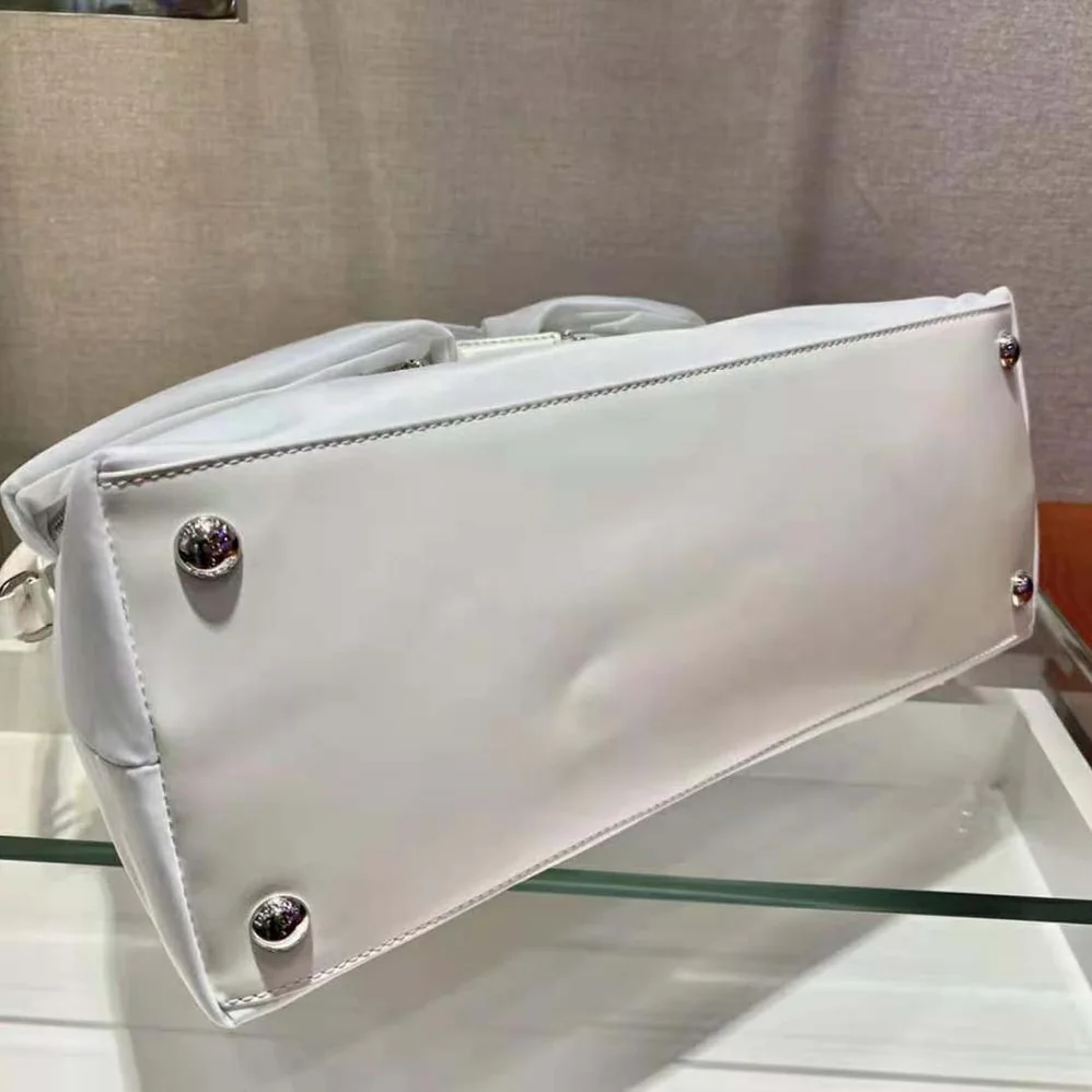 Prada Signaux Nylon and Leather Hobo Bag for Women in White Prada Signaux Nylon and Leather Hobo Bag for Women in White