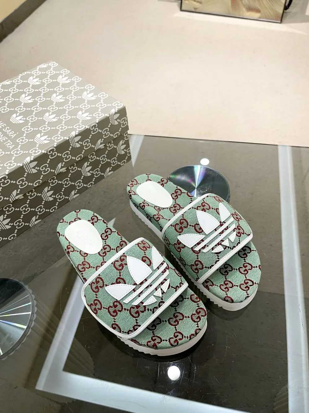Gucci x Adidas GG Platform Sandal Light Grey for Women Gucci x Adidas GG Platform Sandal Light Grey for Women