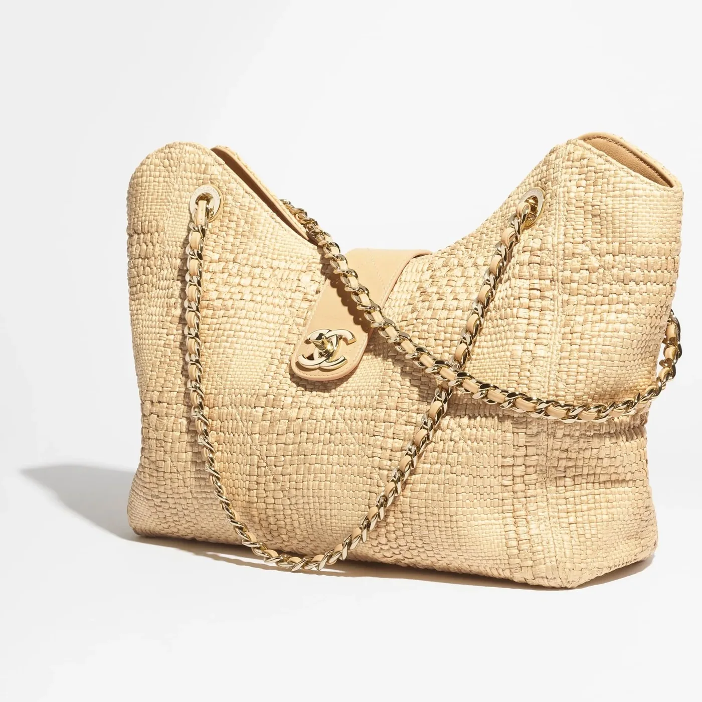 Chanel Shopping Tote Bag in Beige Raffia Gold Hardware