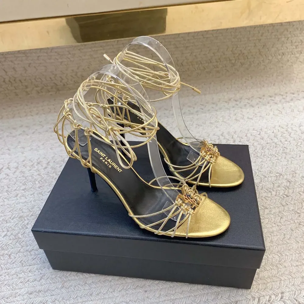 Saint Laurent YSL Babylone Sandals in Metallic Leather for Women Saint Laurent YSL Babylone Sandals in Metallic Leather for Women