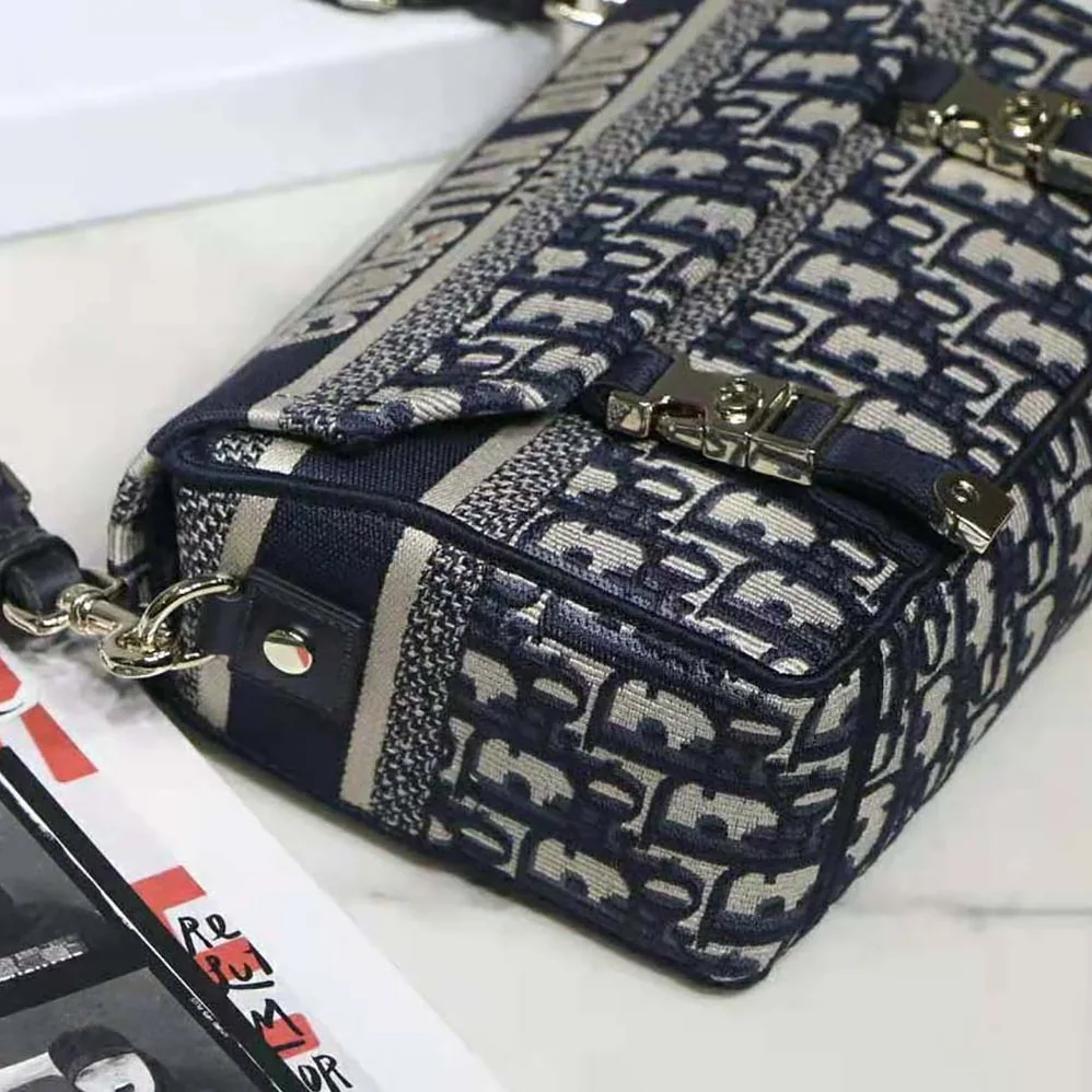 Dior Small Diorcamp Bag Blue Dior Oblique Embroidery for Women