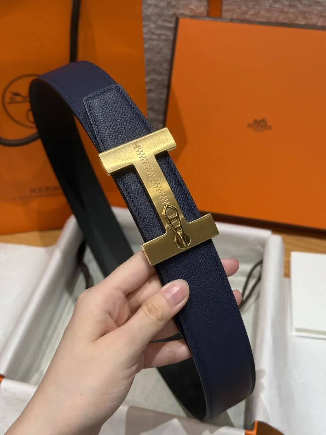 Hermès H-Zip Reversible Belt Navy Blue & Black Hermès H-Zip Reversible Belt Navy Blue & Black