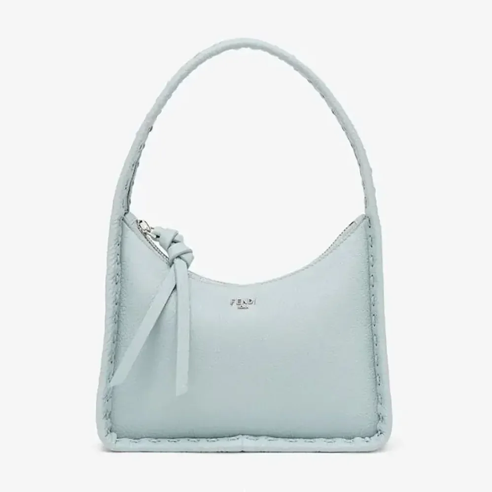 Fendi Mini Fendessence Small Light Blue Selleria Bag with 264 Hand for Women in sewn Topstitches