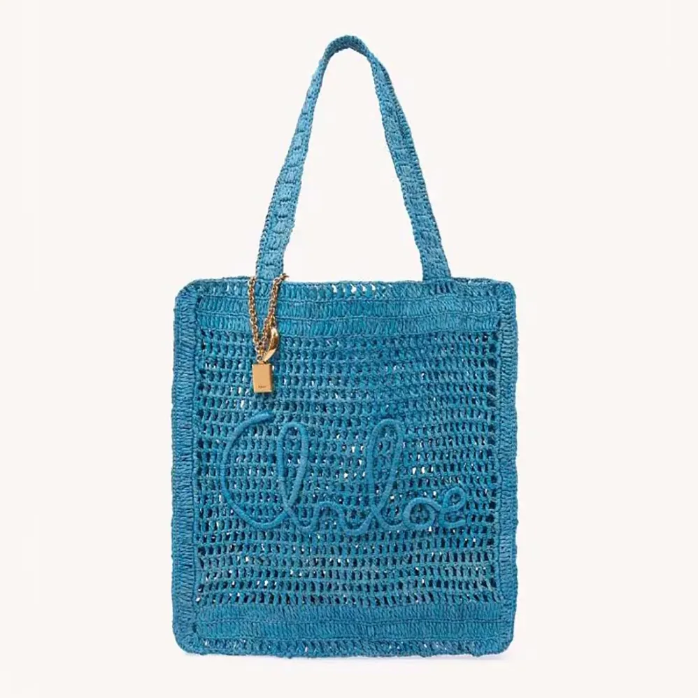 Chloe Summer Banana Tote Bag In Raffia for Women in Blue