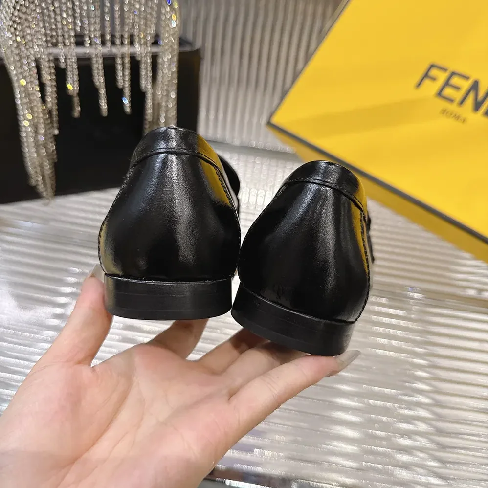 Fendi Baguette Black Nappa Leather Loafers for Women Fendi Baguette Black Nappa Leather Loafers for Women