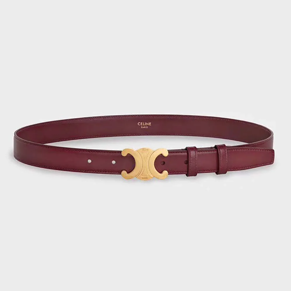 Celine Triomphe Belt in Smooth Calfskin for Women in Maroon