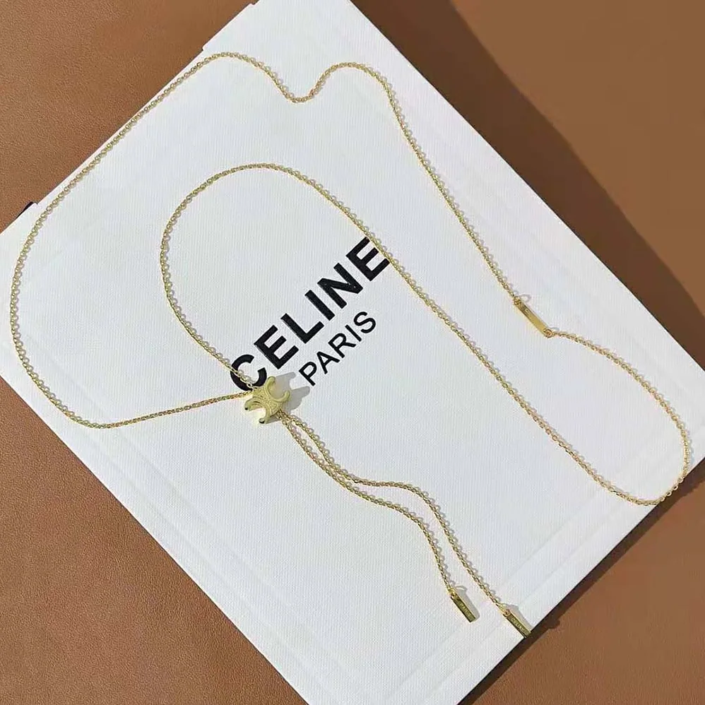Celine Triomphe Sliding Necklace in Brass with Gold Finish for Women Celine Triomphe Sliding Necklace in Brass with Gold Finish for Women
