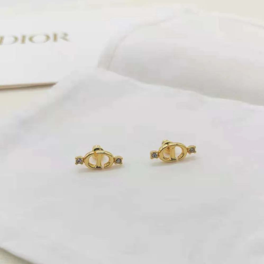 Dior CD Navy Stud Earrings Gold-Finish Metal and Silver for Women in Tone Crystals Dior CD Navy Stud Earrings Gold-Finish Metal and Silver for Women in Tone Crystals