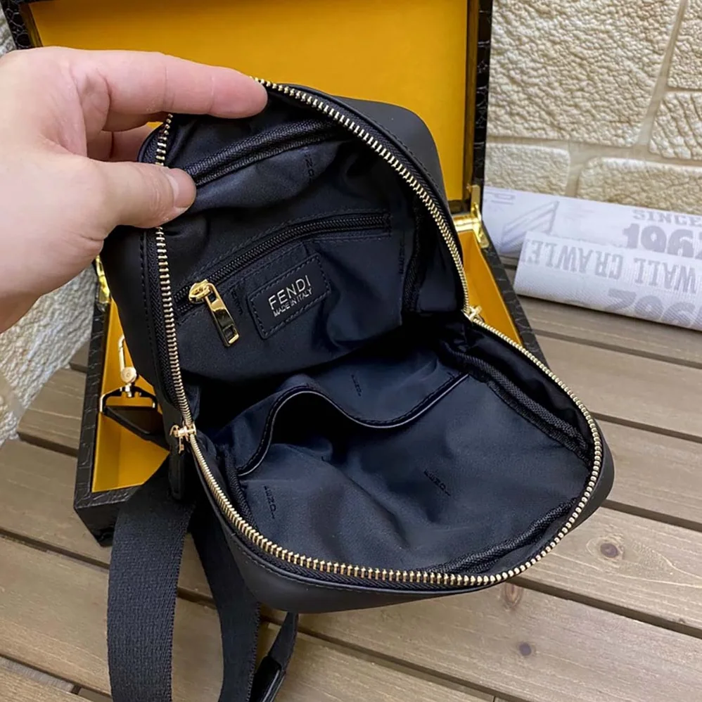 Fendi Monster Sling Bag Nylon And Leather Medium Crossbody Bag In Black for Men Fendi Monster Sling Bag Nylon And Leather Medium Crossbody Bag In Black for Men