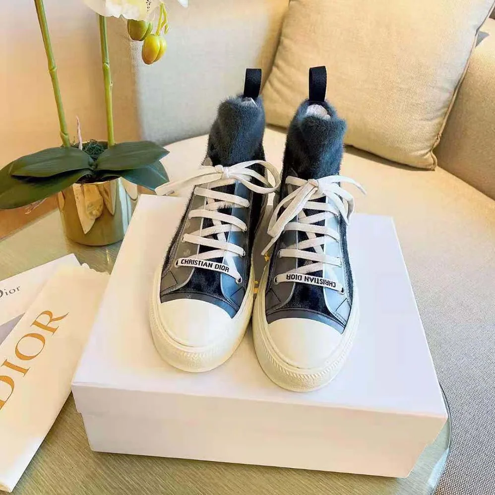 Dior Walk'n'Dior Sneaker Fur-Effect Knit with Gray Mizza Print for Women