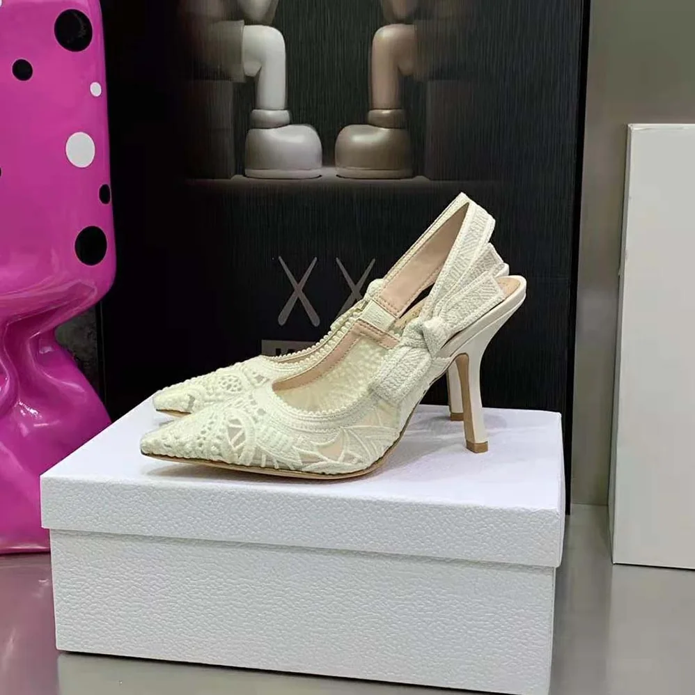 Dior J Adior Slingback Pump White Macramé Embroidered Cotton for Women Dior J Adior Slingback Pump White Macramé Embroidered Cotton for Women