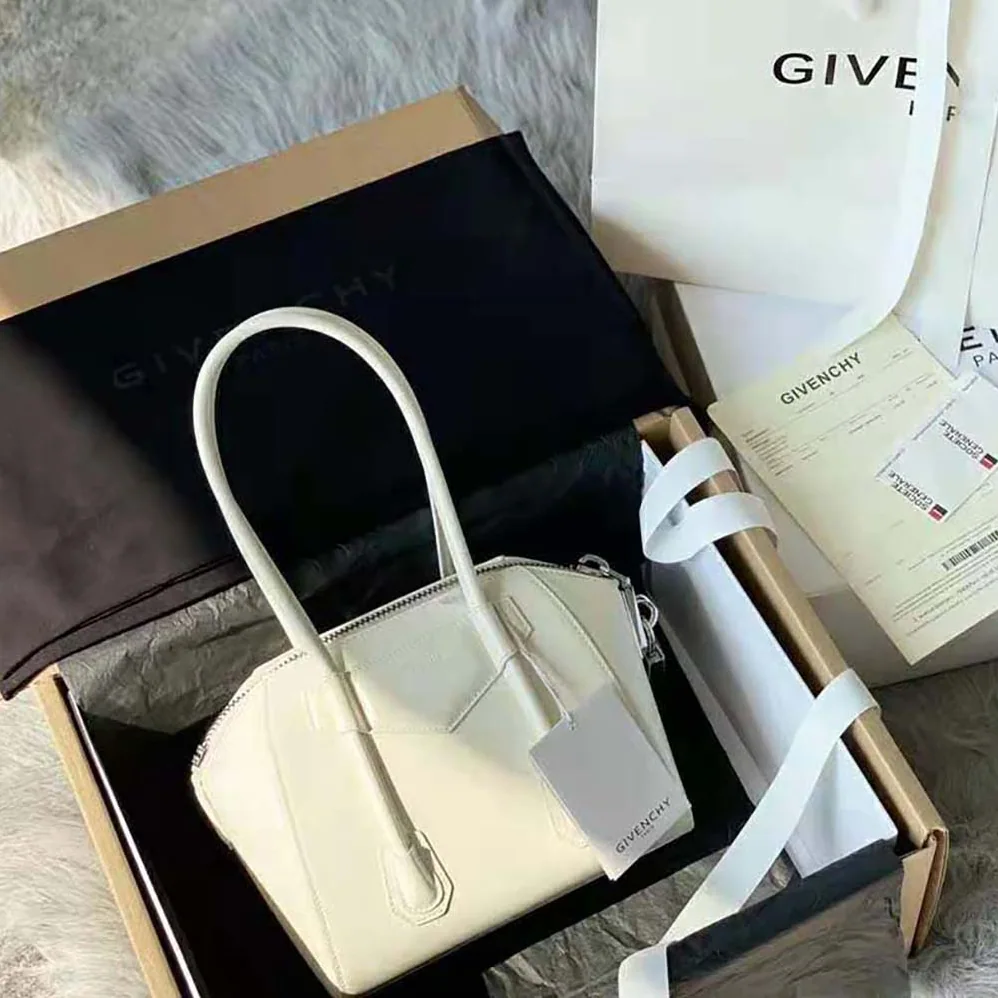Givenchy Mini Antigona Lock in Box Leather for Women in White Givenchy Mini Antigona Lock in Box Leather for Women in White