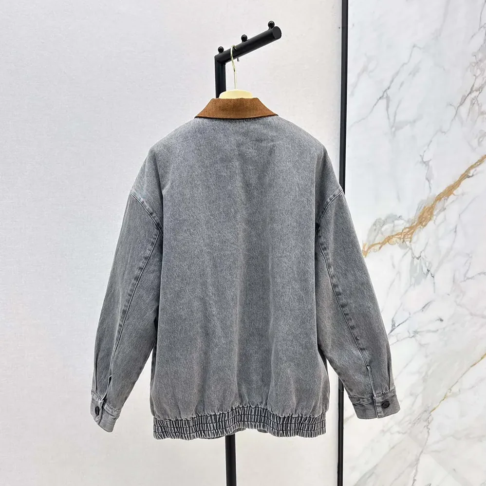 Miu Miu Chambray Jacket with Velvet Collar for Women Miu Miu Chambray Jacket with Velvet Collar for Women
