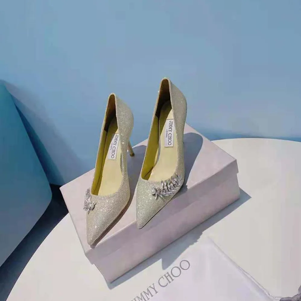 Jimmy Choo Romy 85 Platinum Ice Dusty Glitter Pointed for Women in Toe Pumps Jimmy Choo Romy 85 Platinum Ice Dusty Glitter Pointed for Women in Toe Pumps
