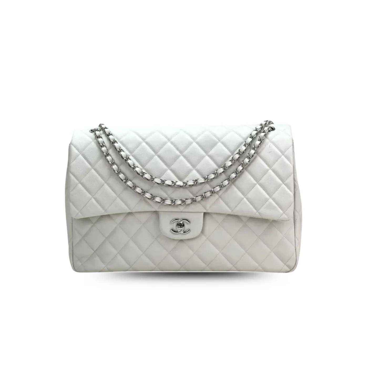Chanel Classic Maxi Jumbo XL Crossbody Bag in White Silver Hardware Chanel Classic Maxi Jumbo XL Crossbody Bag in White Silver Hardware