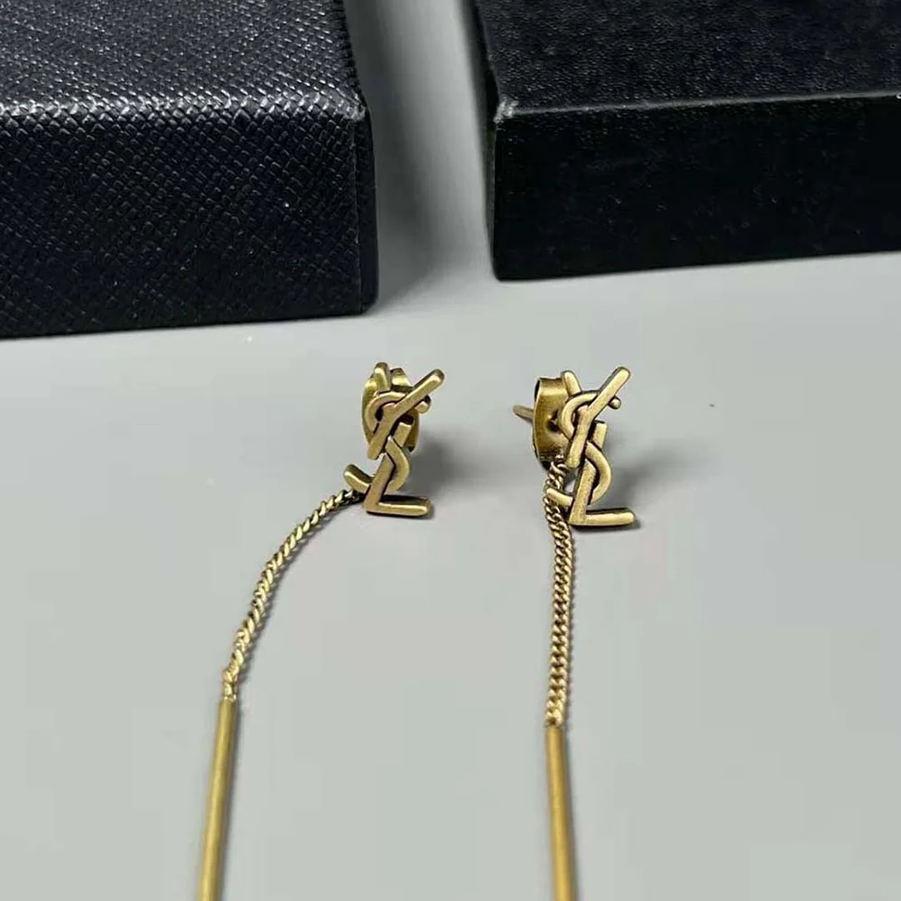 Saint Laurent YSL Opyum YSL Threader Earrings in Metal for Women in Gold