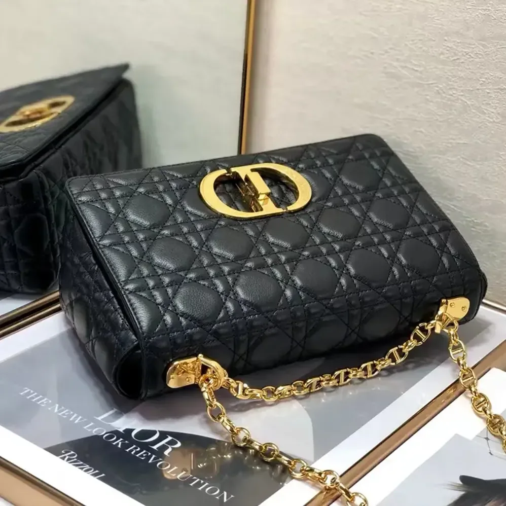 Dior Medium Dior Caro Bag Black Supple Cannage Calfskin for Women