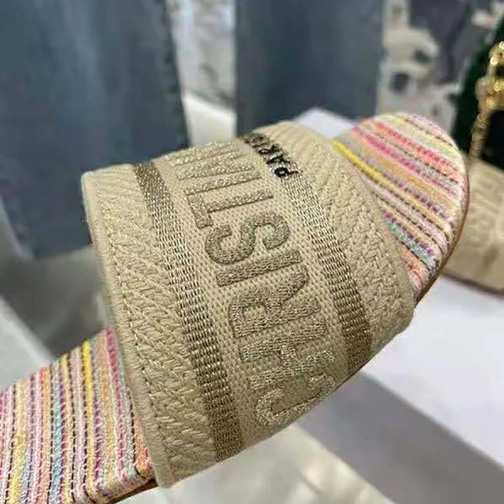 Dior Dway slide Gold-Tone Metallic Thread Embroidered Cotton for Women Dior Dway slide Gold-Tone Metallic Thread Embroidered Cotton for Women