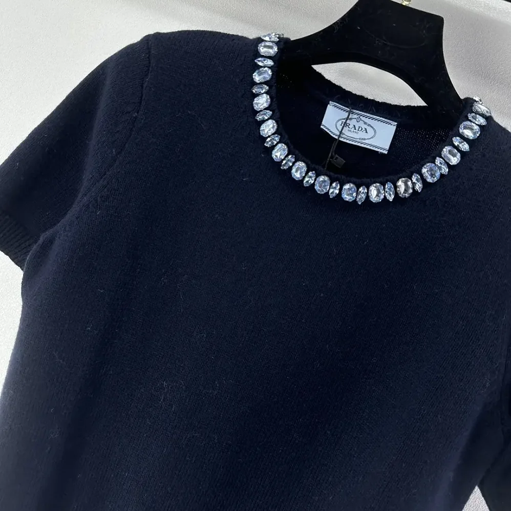Prada Wool And Cashmere Crew-Neck Sweater for Women in Navy